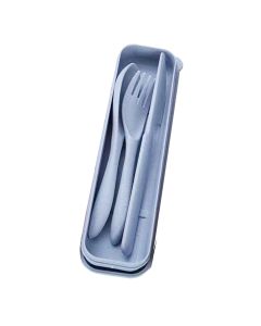 Wheat Straw Cutlery Set Modern Portable Fork Spoon Knife Tableware with Box for Office School Picnic Blue