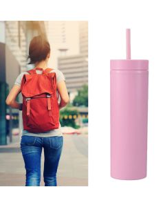 16oz Plastic Tumblers with Lids and Straws Frosting Matte Plastic Drinking Cups for Outdoor Sports 1767 Pink