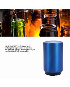Automatic Bottle Opener Magnetic Stainless Steel Push Down Bottle Lid Opening Tool for Beer Glass Beverage Bottle Blue