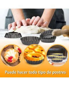 6PCS Removable Bottom Tart Pan Non Stick Coating Carbon Steel Black Quiche Pan for Kitchen