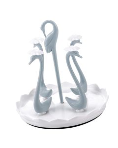 Swan Cup Holder with Rotating Drip Tray Plastic Rotatable Drinking Cup Drainer Stand Rack for Home Kitchen Blue 4 Heads