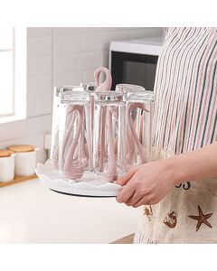 Swan Cup Holder with Rotating Drip Tray Plastic Rotatable Drinking Cup Drainer Stand Rack for Home Kitchen Pink 6 Heads