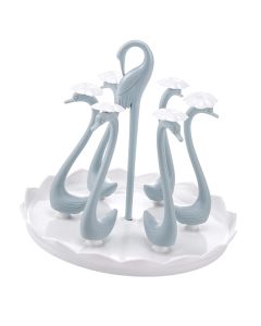 Swan Cup Holder with Rotating Drip Tray Plastic Rotatable Drinking Cup Drainer Stand Rack for Home Kitchen Blue 6 Heads