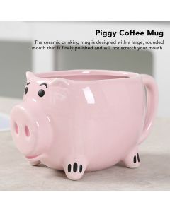 Ceramic Coffee Mug Wide Mouth Piggy Cute Water Cup with Handle for Home Cafe Office Pink