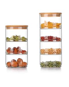 Tiered Glass Storage Jars Snack and Dried Fruit Organizer Glass Salad Bowl with Lid