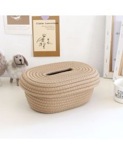 Tissue Box Cover Handmade Cotton Rope Napkin Tissue Holder Decorative Household Desktop Tissue Storage Box Khaki