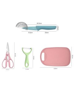 7 PCS Wheat Straw Knife Set Chef Knife Bread Knife Peeling Knife Scissors Peeler Cutter Kit with Chopping Board