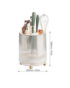 Kitchen Knife Utensil Holder Rotating Knife Block Holder with Scissors Slot Multifunctional Countertop Utensil Organizer White