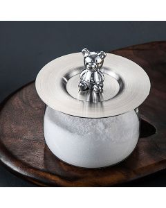 Cute Bear Cup Cover Stainless Steel Dustproof Rounded Edges Glossy Surface Artistic Cup Lid for Mug Glass Cup Silver