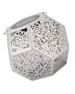 LED Solar Powered Lantern Light IP44 Waterproof Silver Polygon Decorative Solar Hanging Lantern Light for Outdoor Garden