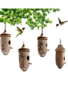 Hummingbird House Wooden Hummingbird Nest for Outside Hanging Garden Bird Feeder