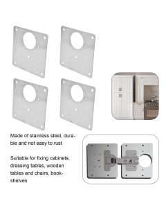 4Set Hinge Plate Stainless Steel Hinge Side Plate Cabinet Door Hinge Repair Bracket for Home Kitchen
