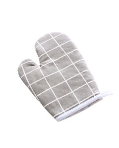 Oven Mitt Cooking Mitten Cotton Lining Heat Resistant Gloves Tool for Baking DishGrey Grids