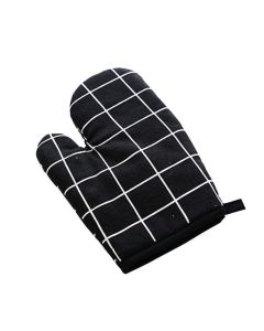 Oven Mitt Cooking Mitten Cotton Lining Heat Resistant Gloves Tool for Baking DishBlack Grids