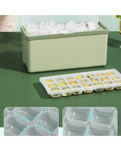 3 Layer Ice Cube Tray Large Capacity Easy Demoulding Pull Out Ice Cube Bin with Ice Shovel Lid for Yogurt Wine Summer 3 Layer Pull Out Ice Box Ice Shovel (Green)