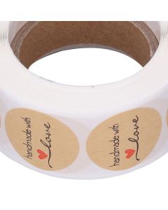 1 Roll Kraft Paper Stickers Handmade with Love Design Cute Heart Stationery Label Stickers for Food Labeling
