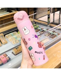 Cartoon Vacuum Cup Stainless Steel Thermal Bottle Vacuum Insulated Cup Portable Vacuum Flask for OutdoorPink 450ML 23x6.5x6.5cm