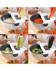 Multifunction Rotate Food Vegetable Cutter Chopper with Drain Basket Large Capacity Portable Kitchen Utensil