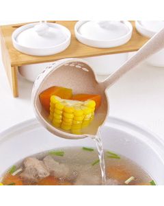 Long Handle Colander 2 in 1 Kitchen Anti Scald Long Handle Round Filter Colander Spoon TablewareBeige
