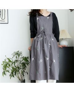 Cooking Apron Flower Embroidery Waterproof Wear Resistant Baking Apron for Coffee Shop Home Dark Grey