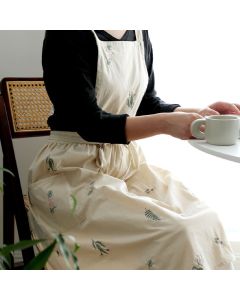 Cooking Apron Flower Embroidery Waterproof Wear Resistant Baking Apron for Coffee Shop Home Cream