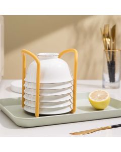 Bowl Organizer Multiple Functional Retractable Dish Drying Rack for Kitchen Counter Yellow and Blue