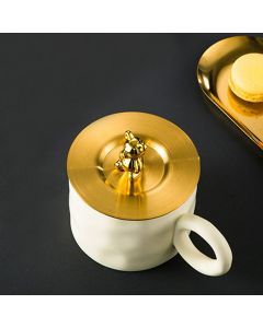 Cute Bear Cup Cover Stainless Steel Dustproof Rounded Edges Glossy Surface Artistic Cup Lid for Mug Glass Cup Gold