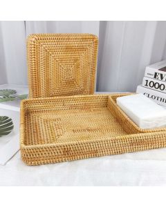 Rattan Tray Tabletop Organization Hand Woven Snack Storage Basket Multifunctional Serving Tray 3 Pcs Set