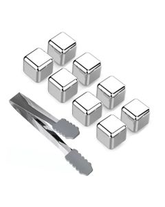 8PCS Metal Ice Cubes 304 Stainless Steel with Ice Tongs Widely Used Whiskey Stones for Chilling Whiskey Beverage