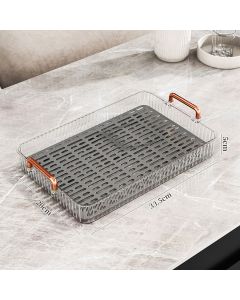 Water Drainage Tea Tray Double Layer Large Capacity Rectangular Cup Drain Board with Handle for Living Room S White