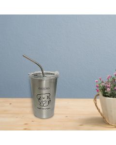 Stainless Steel Cold Tumbler 500ml with Metal Straws Lid Iced Coffee Travel Mug for Coffee Water Tea Loving Dog