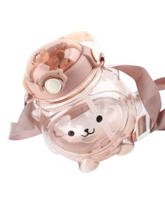 Large Water Bottle 1000ml Cartoon Bear Shape Portable Drinking Bottle with Straw Strap for Summer Coffee