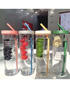 700ml Straw Cup Transparent Plastic Water Bottle with Straw Portable Juice Cup Drinking Bottle Pink