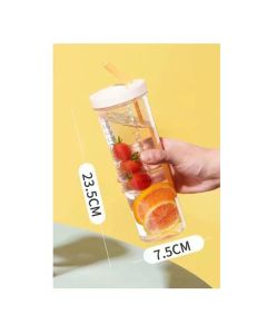 700ml Straw Cup Transparent Plastic Water Bottle with Straw Portable Juice Cup Drinking Bottle Pale Yellow