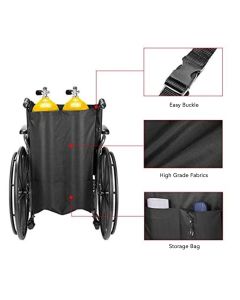 Oxygen Tank Holder Bag 600D Oxford Cloth Hook Design Dual Oxygen Tank Holder for Medical Personal Use Black