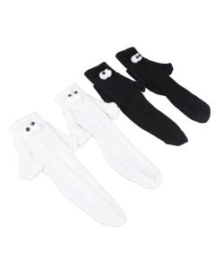 2 Pair Funny Magnetic Suction 3D Doll Couple Socks Funny Holding Hands Socks for Couple Black and White