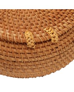 Handwoven Round Rattan Bag Tropical Beach Style Woven Shoulder Rattan Bag with Leather Strap 20cm Diameter Natural Color Oval with Lining