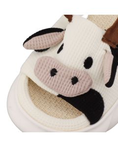 Linen Slippers Wear Resistant Comfortable Open Toe Indoor Slippers Sandals for 4 Season Cow Cartoon Pattern 42 43 Size
