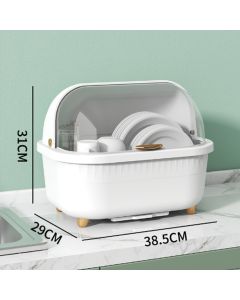 Dish Drying Box Multifunctional Space Saving Dish Drainer with Lid Cover for Kitchen Accessories White M