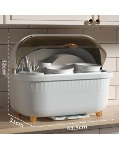 Dish Drying Box Multifunctional Space Saving Dish Drainer with Lid Cover for Kitchen Accessories White L