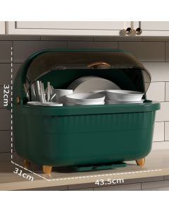 Dish Drying Box Multifunctional Space Saving Dish Drainer with Lid Cover for Kitchen Accessories Green L