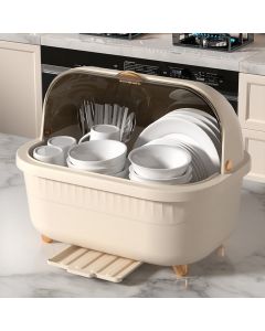 Dish Drying Box Multifunctional Space Saving Dish Drainer with Lid Cover for Kitchen Accessories Apricot M