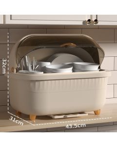 Dish Drying Box Multifunctional Space Saving Dish Drainer with Lid Cover for Kitchen Accessories Apricot L