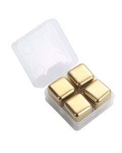 Metal Ice Cubes Stainless Steel Reusable Quick Chilling Clean Whiskey Stone with Ice Tong for Drink Beverage Golden