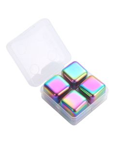 Metal Ice Cubes Stainless Steel Reusable Quick Chilling Clean Whiskey Stone with Ice Tong for Drink Beverage Colorful