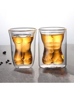 Body Shape Glass Cup Double Layer Beer Whisky Drinking Shot Glass for Party Gathering Bar Woman Body Shaped
