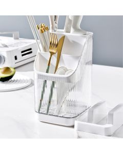 Multifunctional Kitchen Storage Rack Kitchen Countertop Cutting Board Pot Cover Chopsticks Forks Spoons Holder Pearl White
