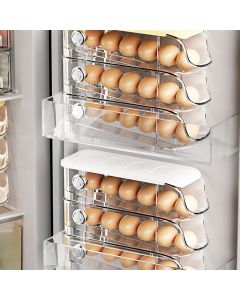 3PCS Egg Container For Refrigerator Plastic Stackable Auto Rolling Egg Holder Storage Box for Household White
