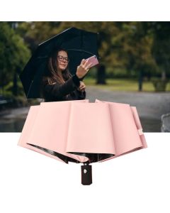 Travel Umbrella Sun Rain 3 Fold 8 Ribs Button Operation Light Weight Umbrella for Women Girl Daily Men Light Pink