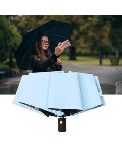Travel Umbrella Sun Rain 3 Fold 8 Ribs Button Operation Light Weight Umbrella for Women Girl Daily Men Light Blue